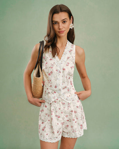 Shorts de Renda com Bordado Floral