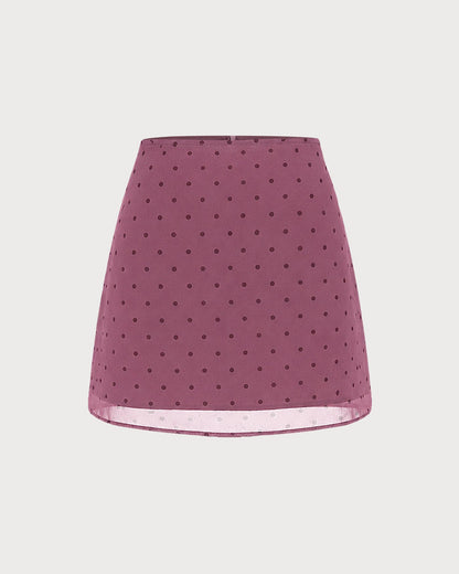 Mini-saia de chiffon roxa com poás
