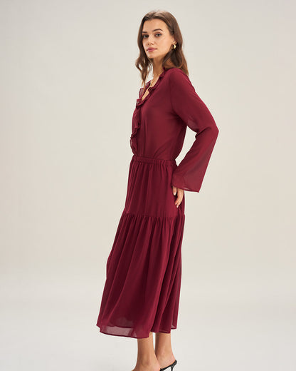 Saia midi evasê em chiffon vinho