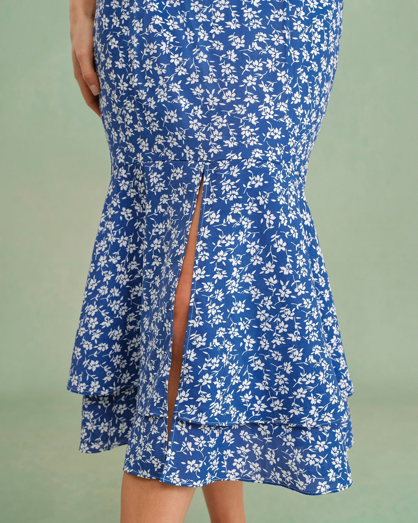 Saia Midi Sereia Floral Azul