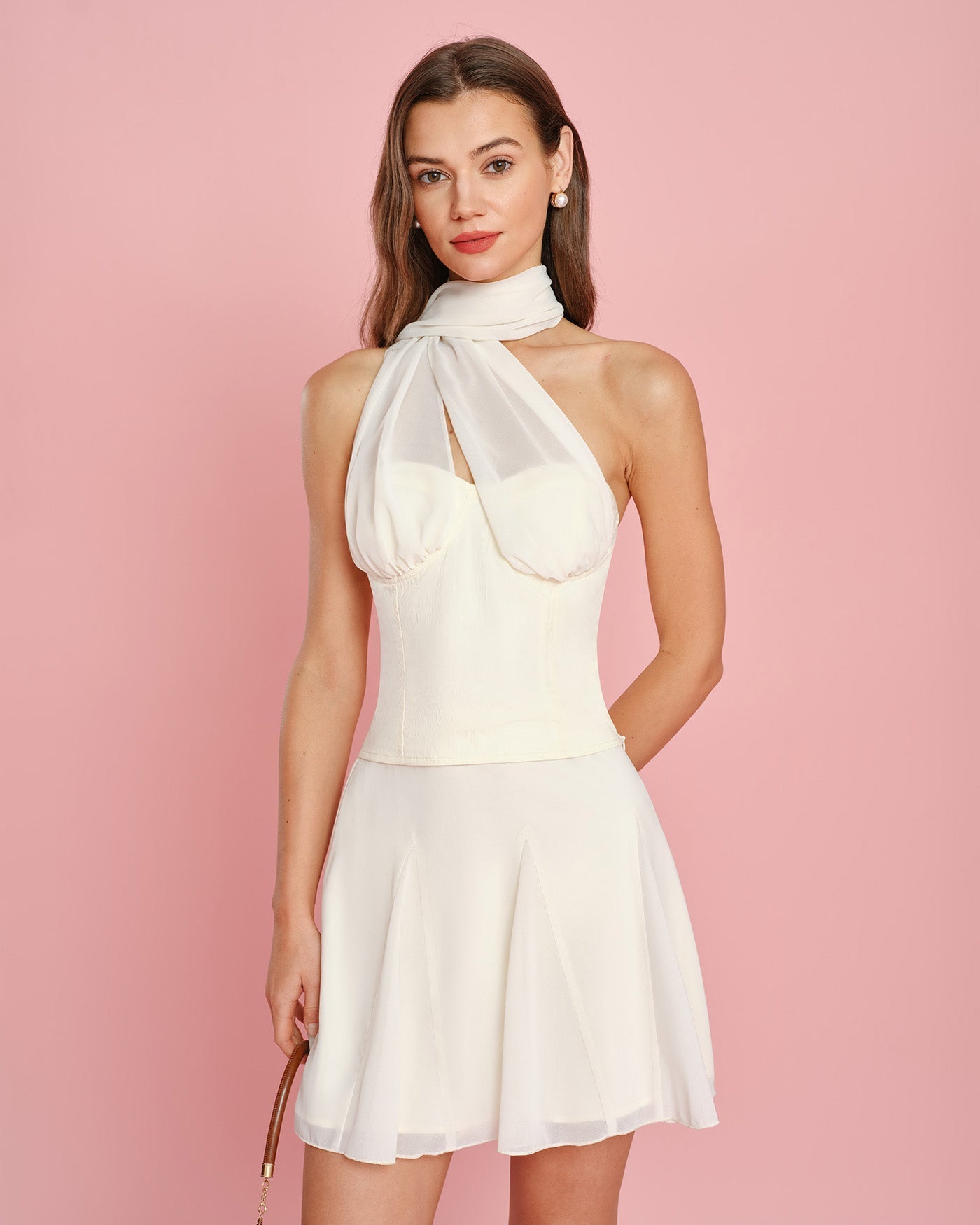 Minissaia lisa em chiffon — damasco