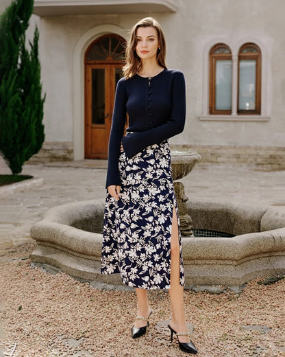 Saia Midi Floral com Fenda