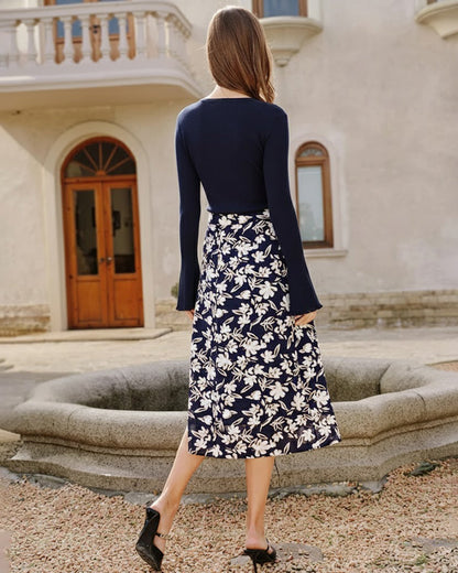 Saia Midi Floral com Fenda