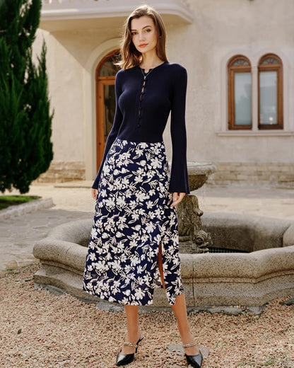 Saia Midi Floral com Fenda