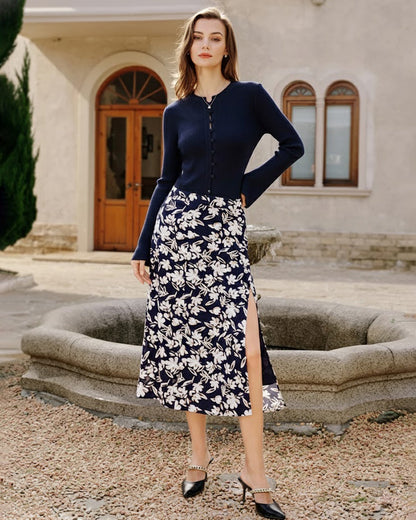 Saia Midi Floral com Fenda