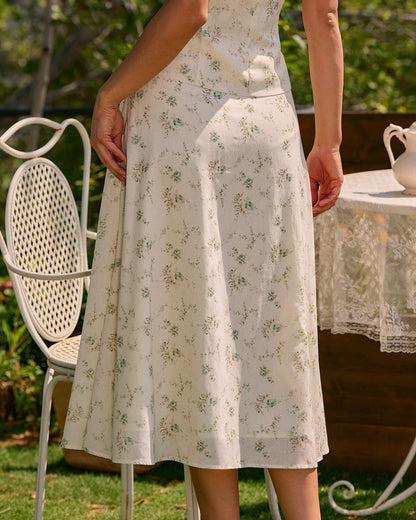 Saia midi floral verde com bolsos