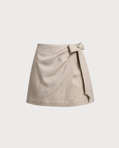 Saia-short evasê com franzido — Caqui