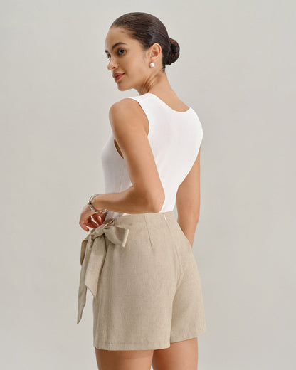 Saia-short evasê com franzido — Caqui