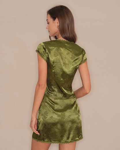Blusa de cetim floral com decote em V — Verde