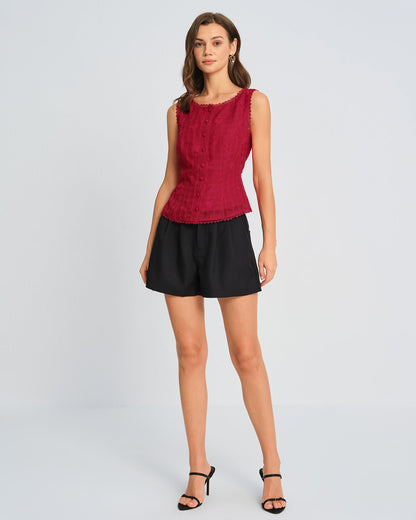 Colete em jacquard com decote redondo — Vermelho