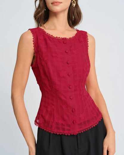 Colete em jacquard com decote redondo — Vermelho