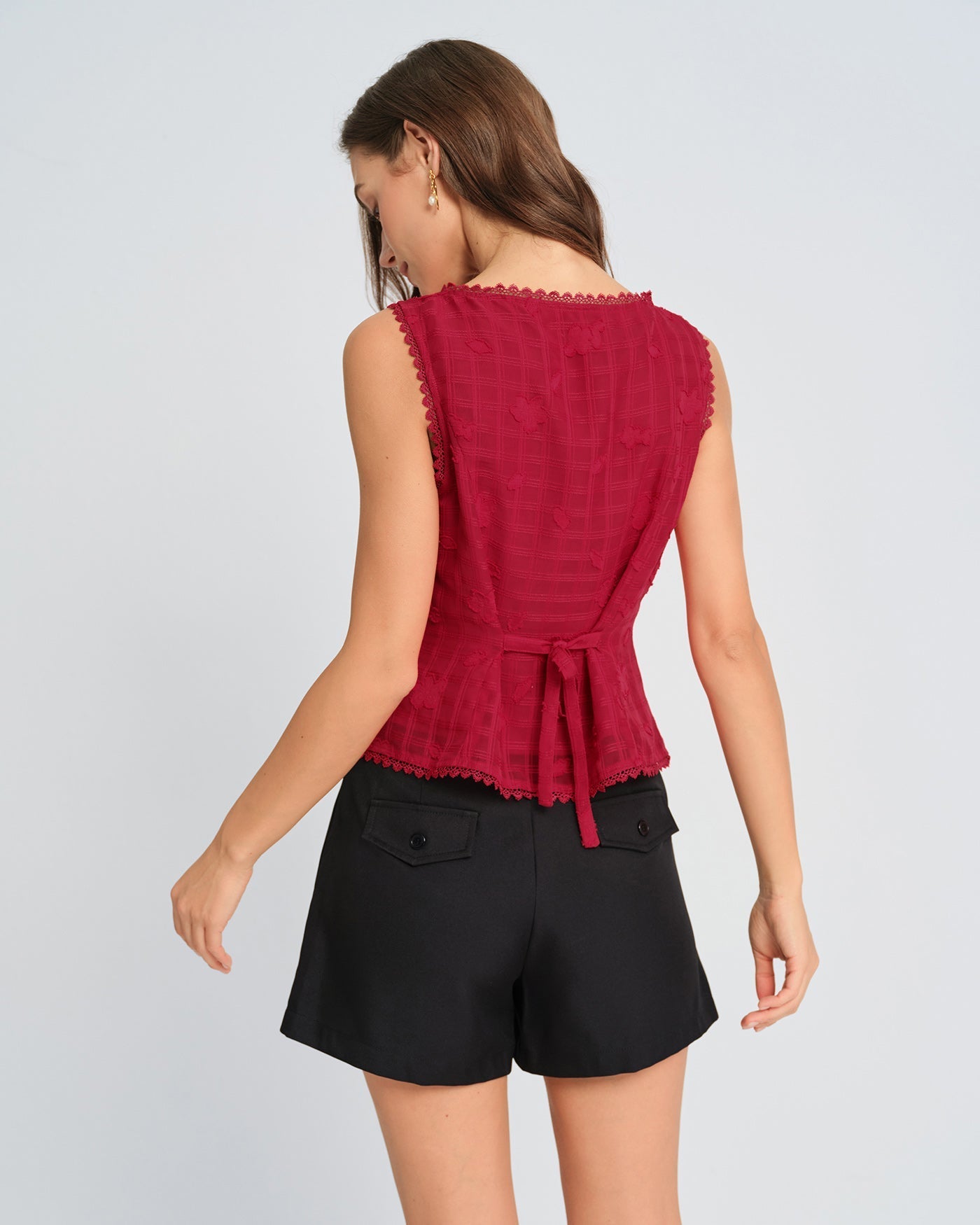 Colete em jacquard com decote redondo — Vermelho