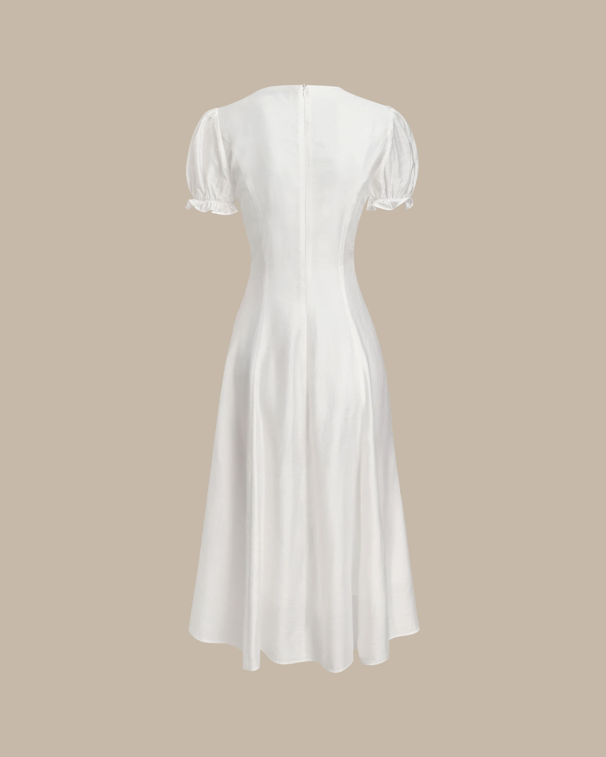 Vestido Midi Branco com Decote em V e Mangas Bufantes