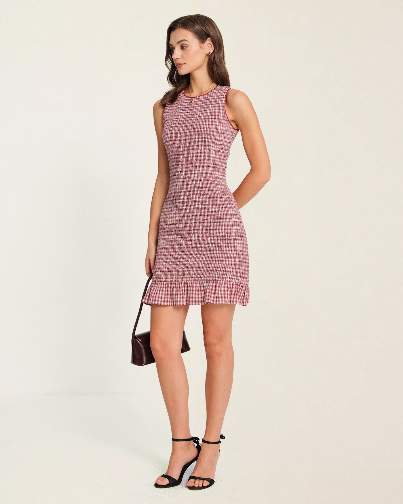 Minivestido xadrez vermelho com babados