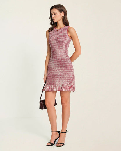Minivestido xadrez vermelho com babados