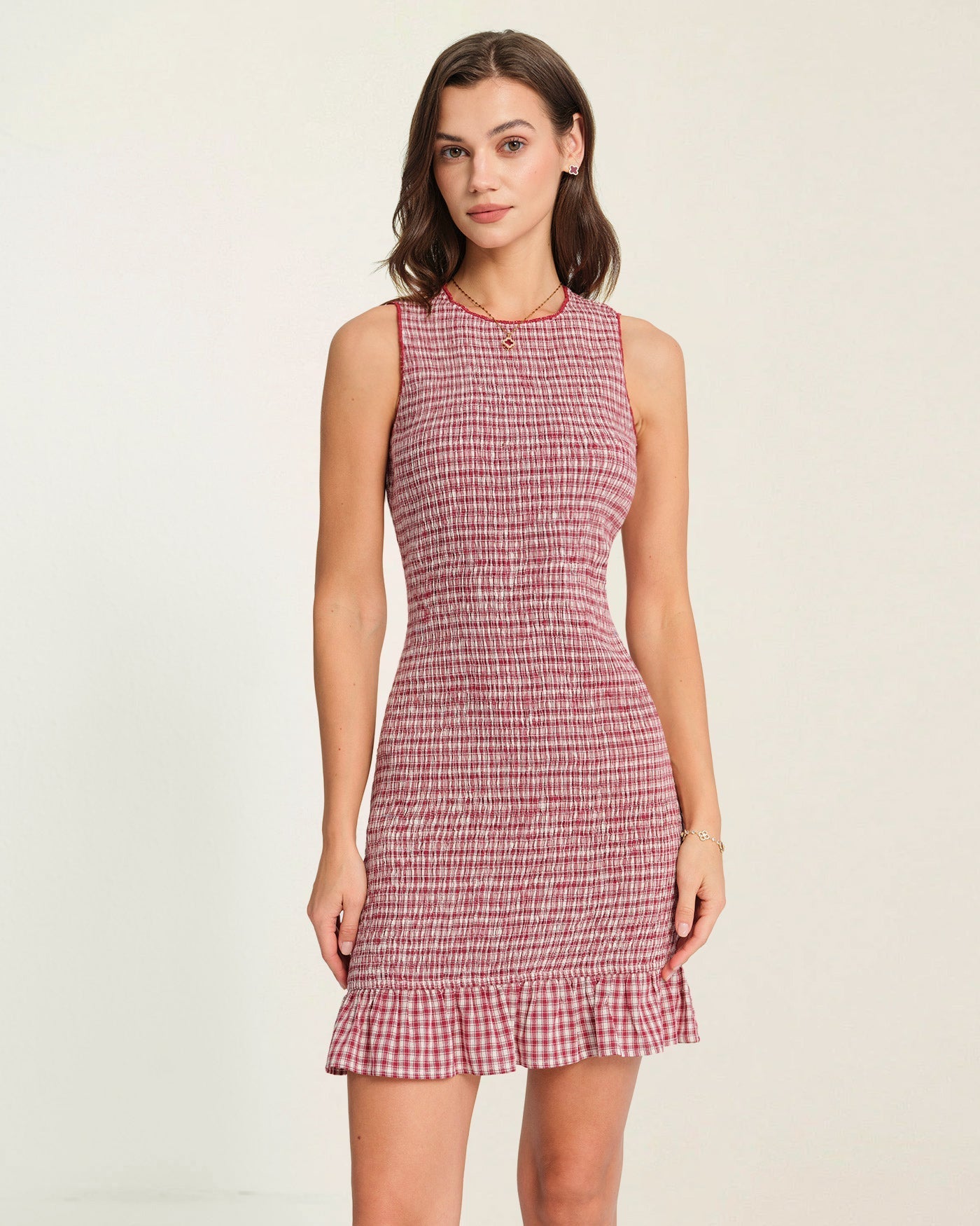 Minivestido xadrez vermelho com babados