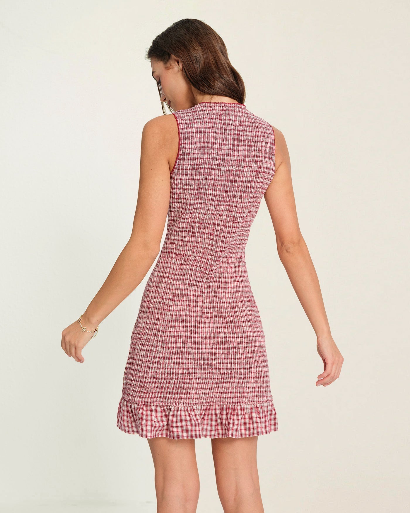 Minivestido xadrez vermelho com babados